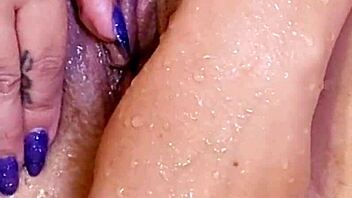 Shaved Wet Pussy With Ass Plug In Shower