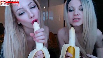 Two Sexy Girlfriends Suck Bananas On Webcam