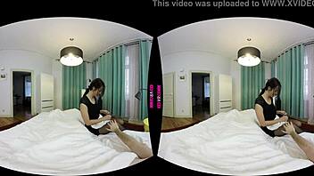 in this pov scene, the brunette maid passionately sucks and rides your cock, making it her tip