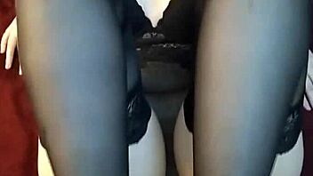 First footjob in stockings, wow, what a teen try!