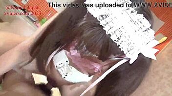 Elderly man gets pleasure from maid's cosplay and intense cowgirl ride with ribbon decoration