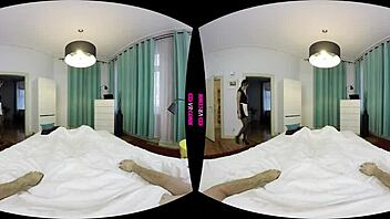 in this pov scene, the brunette maid passionately sucks and rides your cock, making it her tip