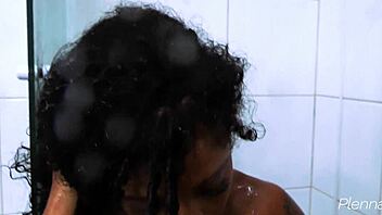 I watched Morena taking a shower, her sexy body with tattoos and narrow ass leading to orgasm