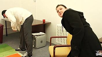 Sexy newcomer Veronika in red lingerie enjoys hard cock and cum.