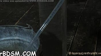 Bound babe worships feet brutally