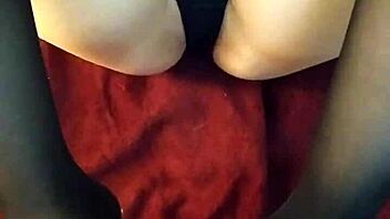 First footjob in stockings, wow, what a teen try!