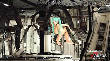 Sex android interacts with busty hottie in spacecraft restraints