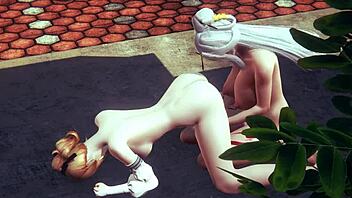 Ningguang intenzíven maszturbálja a futanari Jeant Genshin Impact hentai cosplay-ban