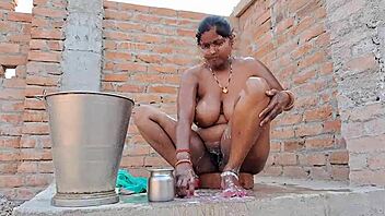 Cute Indian bhabhi fingers pussy in bath! Then doggystyle assfucking leads to cumshot.