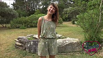 Melany slams hard with a massive french cock outdoors