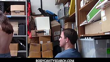 Is The Shaved Teen Thief Getting Fucked By Guard?