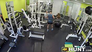 Ginger teen 18+ rides hard in gym. Cuckold jock just watches.
