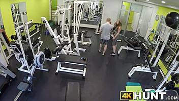 Ginger teen 18+ rides hard in gym. Cuckold jock just watches.