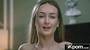 Elena Lux, hot blonde in lingerie, seduces with piercing nipples for 5kporn