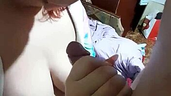 Big tit bbw gives a sloppy blowjob and gets covered in cum