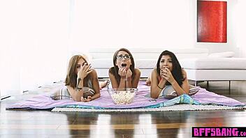 Perv stepbro fucks petite stepsis and her teen bffs 😈