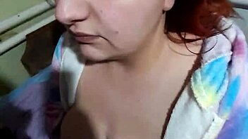 Big tit bbw gives a sloppy blowjob and gets covered in cum