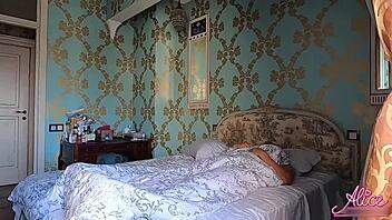 brunette gives pov blowjob to big dick then doggystyle in the morning cum inside