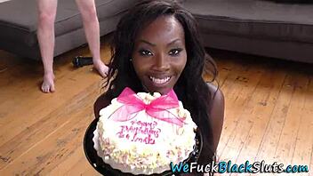 ebony teen in a group scene with facial