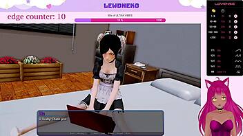 Vtuber lewdneko's seductive maid in a hotel-themed adult game