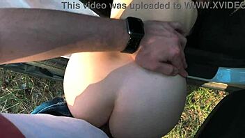 Petite girlfriend's outdoor adventure with her lover in the woods
