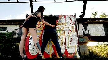 Outdoor humiliation: Dominatrix spanks and punishes bare-assed slave on the street