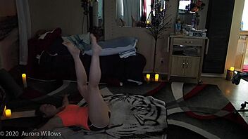 Redhead Mommy Teaches Yoga Lesson With Huge Shaved Pussy Exposed