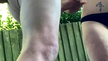 Naughty wife delivers outdoor handjob with massive cumshot