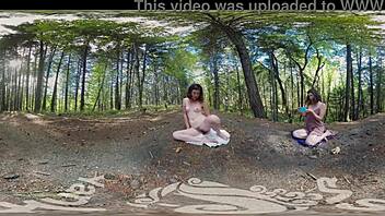 Softcore solo video of turquoise using dildo outdoors