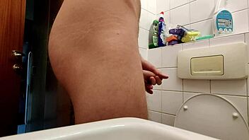 College guy Nick Hart unloads huge in bathroom
