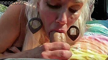 blonde milf blowing friend's husband in public car