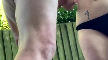 Naughty wife delivers outdoor handjob with massive cumshot