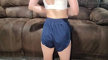 Blue Shorts Tease Turns Naughty