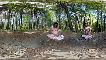 Softcore solo video of turquoise using dildo outdoors