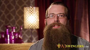 A swinger couple makes a steamy entrance at the mansion's party, engaging in group activities