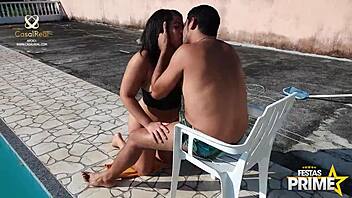 big ass girl fucks friend with huge cock in pool