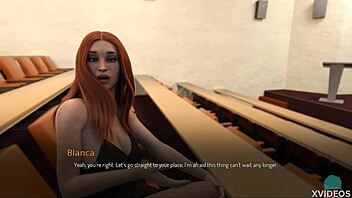 Thicc redhead bombshell bound on the bed in scene 23.