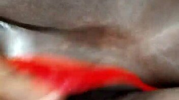 ebony milf in lingerie masturbates with dildo on her shaved pussy