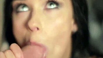 brunette performs cfnm blowjob