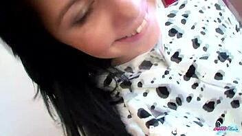 busty ellen gives spandex pov blowjob and facial