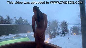 Pornstar Monika Fox's outdoor winter adventure with public BJ and masturbation