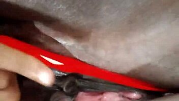 ebony milf in lingerie masturbates with dildo on her shaved pussy