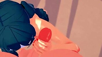 this 3d hentai features glasses, big tits, swimsuit, and futa.