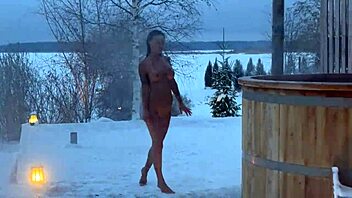 Pornstar Monika Fox's outdoor winter adventure with public BJ and masturbation