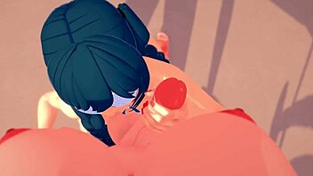 this 3d hentai features glasses, big tits, swimsuit, and futa.