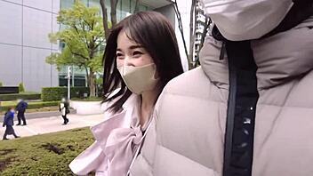 Japanese girl gets horny in public and decides to pleasure herself