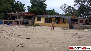 A petite Thai amateur gives a blowjob and enjoys vibrator play with her well-endowed boyfriend