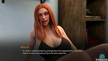 Thicc redhead bombshell bound on the bed in scene 23.