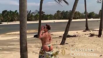 Amateur MILF and Latina babe enjoy a steamy threesome on the beach