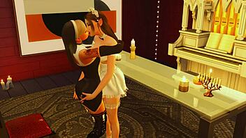 lesbian abbess seduces young nun for lezdom sex in sims 4 anime